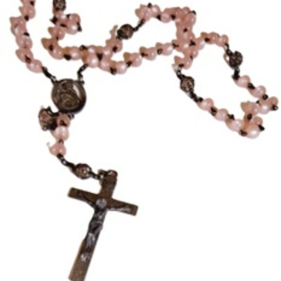 Vtg Pink Moonstone Crucifix Necklace - Picture 3 of 7